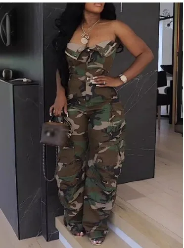 Женские комбинезоны из искусственной кожи камуфляжные комбинезоны-карго с