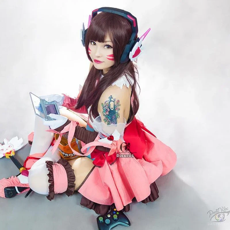 OW D.VA парик для косплея Game Over Watch Косплей Hana Song DVA 60 см/23 62 дюйма длинные коричневые