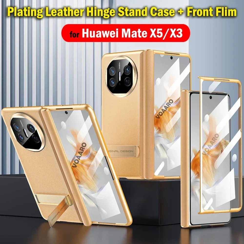 

Plating Funda for HUAWEI Mate X5 X3 Leather Hinge Case Cover for HUAWEI Mate X5 X3 Kickstand Case with Front Screen Glass Film