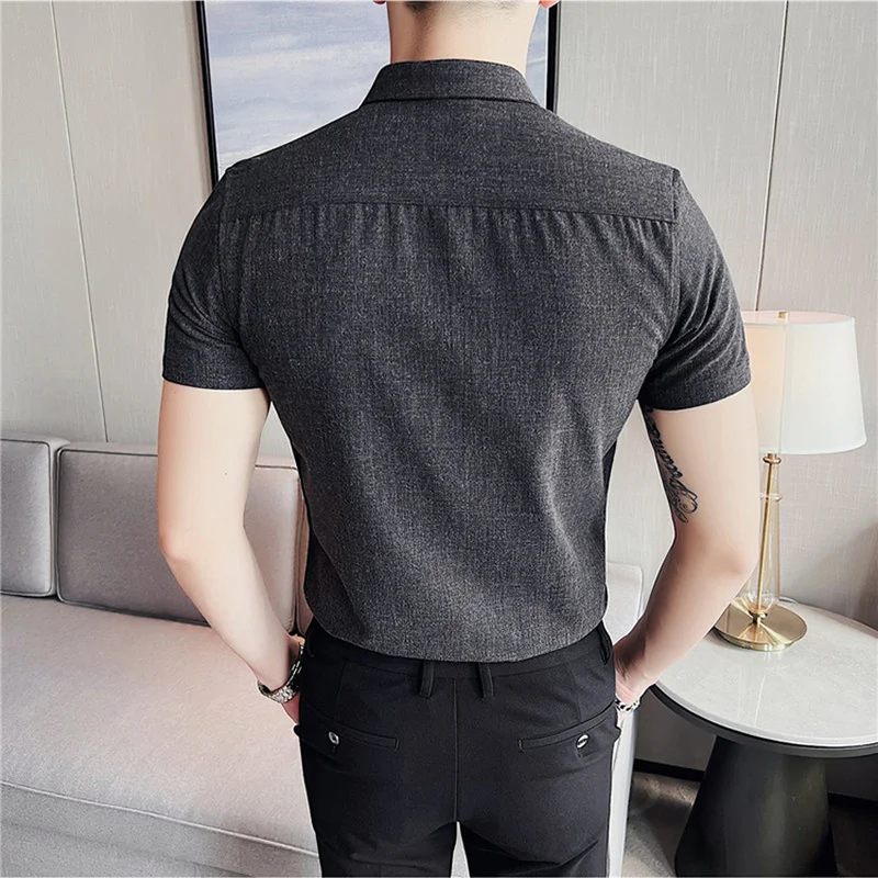 Summer Thin Shirts for Men Summer Short Sleeve Slim Casual Business Shirt Social Office Formal Dress Shirts Party Tuxedo Blouse
