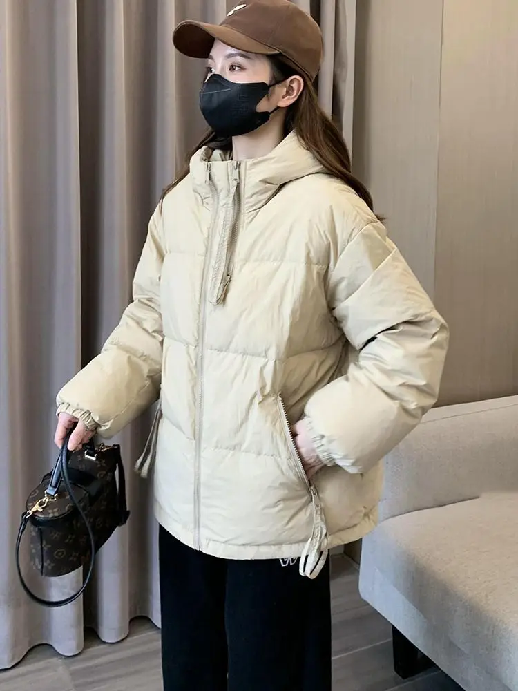 Women Winter Duck Down Coat Thickening Fashion Short Down Jacket Warm Casual for Spring with Hooded Zipper Pockets Warm M60
