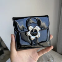 metal flower womens wallet handbags patent leather female folding card holder fashion design ladies small coin purse pouch