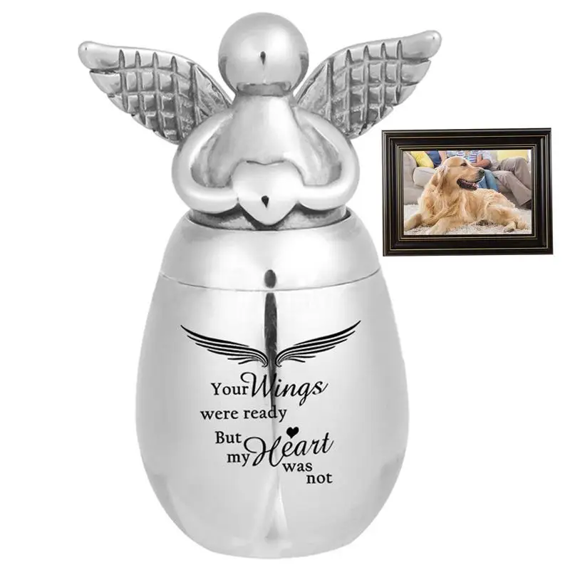 

Urn For Pet Ashes Ashes Pot Stainless Steel Silver Angel Head Commemorative Cinerary Pet Memorial Hall Family Cremation Coffin