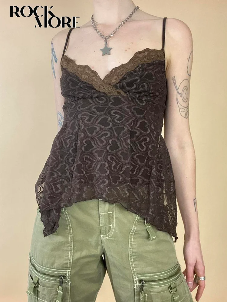 

Rockmore Y2K Vintage Camisole Lace Frill Crop Tops Casual Off Shoulder V Neck Tank Top Women Summer Aesthetic Print Fairy Grunge