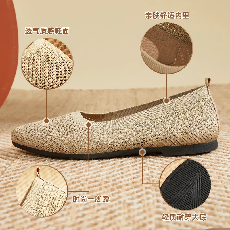 2023 Spring And Summer New Style Solid Color Pointed Flat Heel Soft Sole Single Shoes Casual Breathable Women's Hollow-out