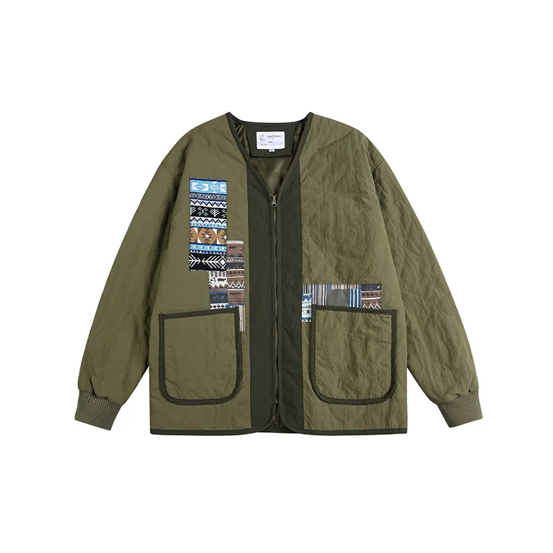 

Куртка мужская хлопковая с V-образным вырезом, винтажная теплая плюшевая парка в японском стиле, Повседневная универсальная, в стиле Харадзюку, контрастных цветов, на зиму