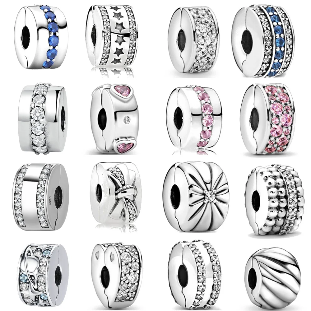 

925 Sterling Silver Beads Charm Shining Clips Bead Charms Fit Original Pandora charms silver 925 Bracelets Women DIY Jewelry