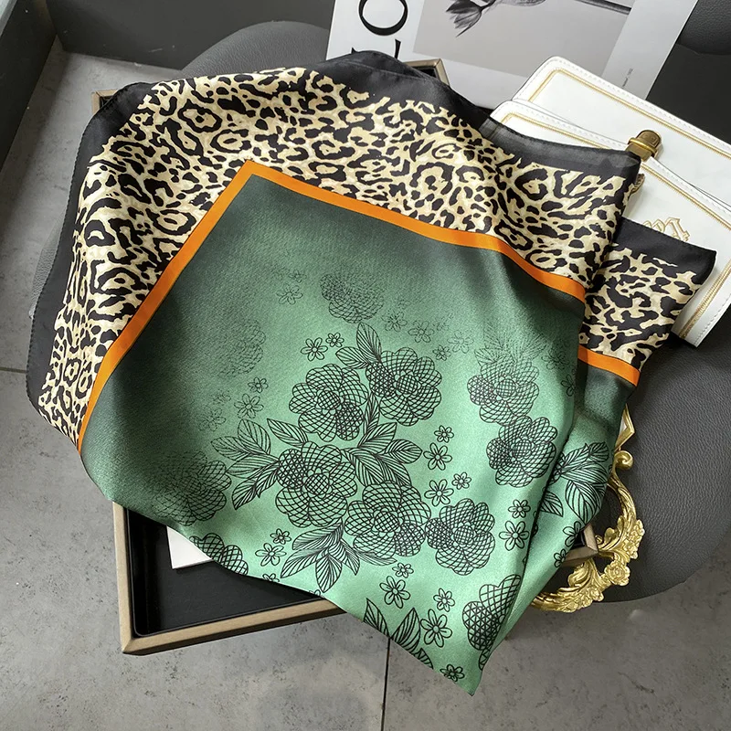 

70*70cm Luxury Silk Satin Head Scarf Women Fashion leopard print Hair Square Headband Neck Lady Dropship wrap muffler bandanna