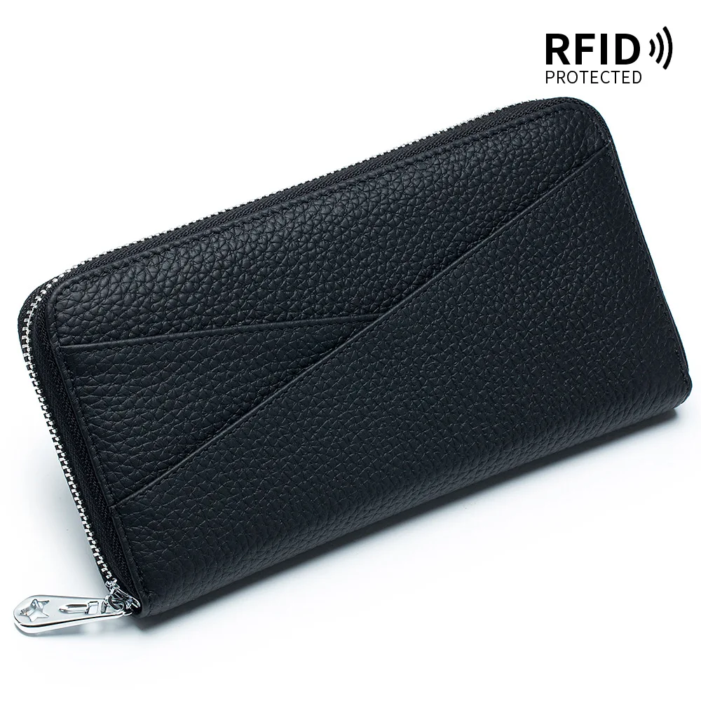 Free Personalization Genuine Leather Wallets for Women 100% Cowhide Ladies Long Zipper Handbag Coin Purse Card Holder Gift Ideas