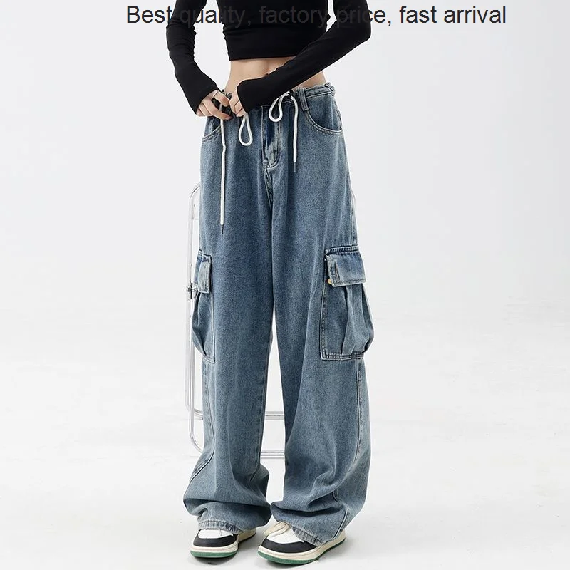 

Комбинезон женский с большими карманами, брендовый роскошный Свободный Повседневный Полукомбинезон на завязках, с эластичным поясом, для р...