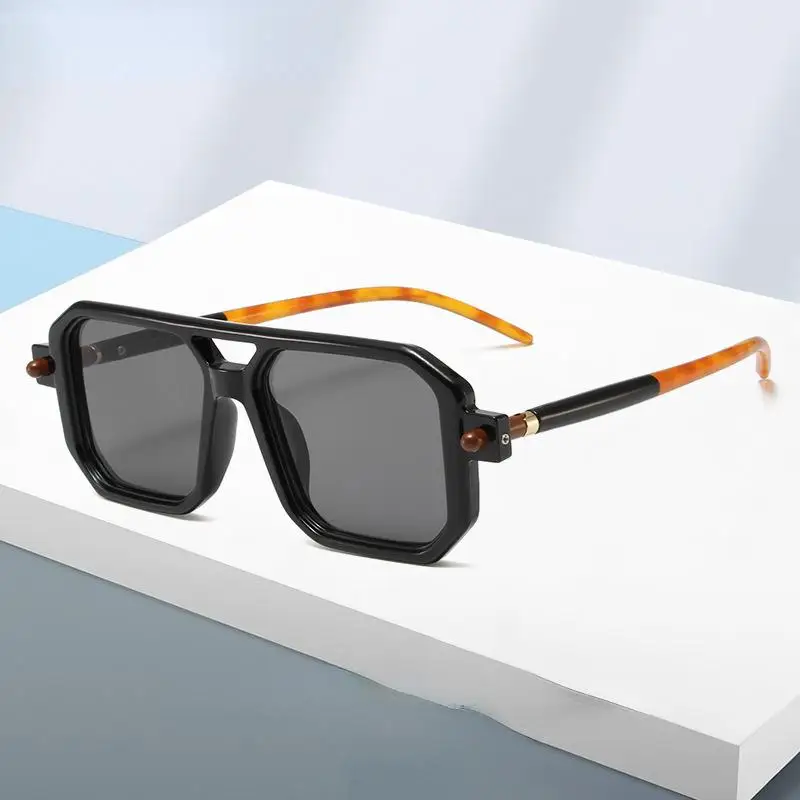 

Fashion Bean Flower Leg Square Double Beam Frame Sunglasses Retro Street Snap Commuting Sunshade Sunglasses for Men and Women