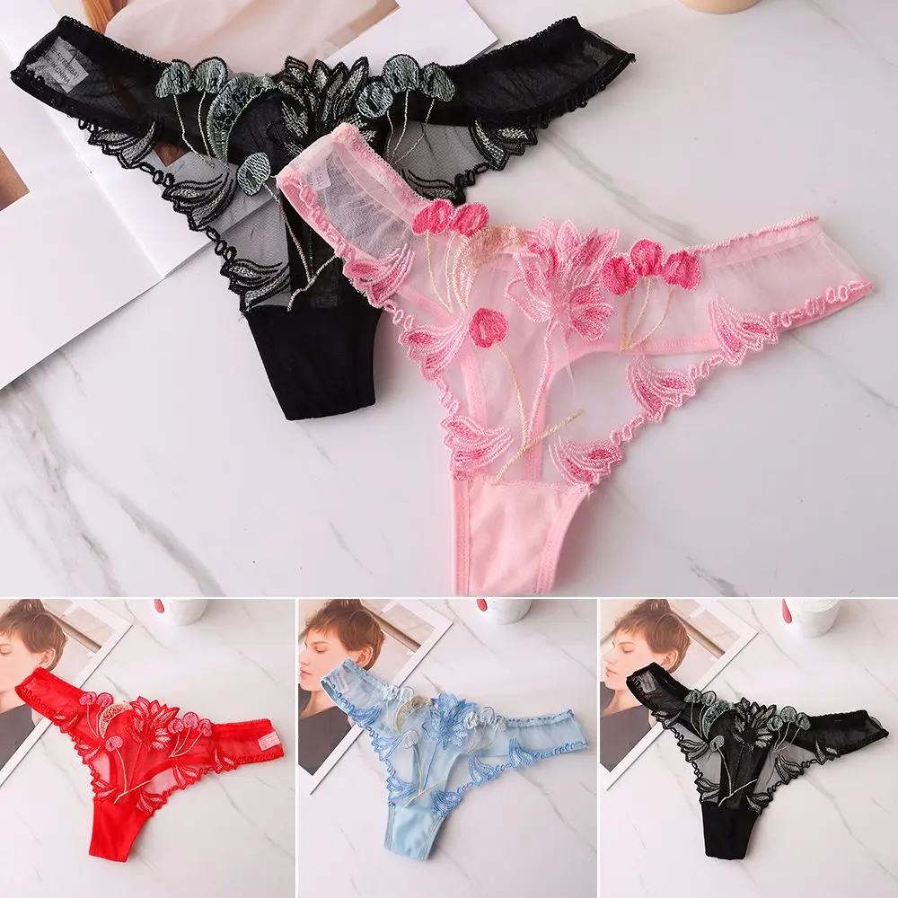 

Муслиновое Прозрачное нижнее белье, прозрачные трусы с заниженной талией, сексуальные трусики, нижнее белье с вышивкой, полые G-стринги для ...