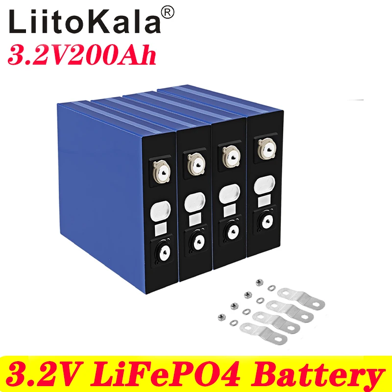 

12pcs LiitoKala 3.2V 200AH Lifepo4 Rechargeable Battery Solar Cell Pack 12V 24V 36V 48V For Boat Golf Cart EV RV Forklift