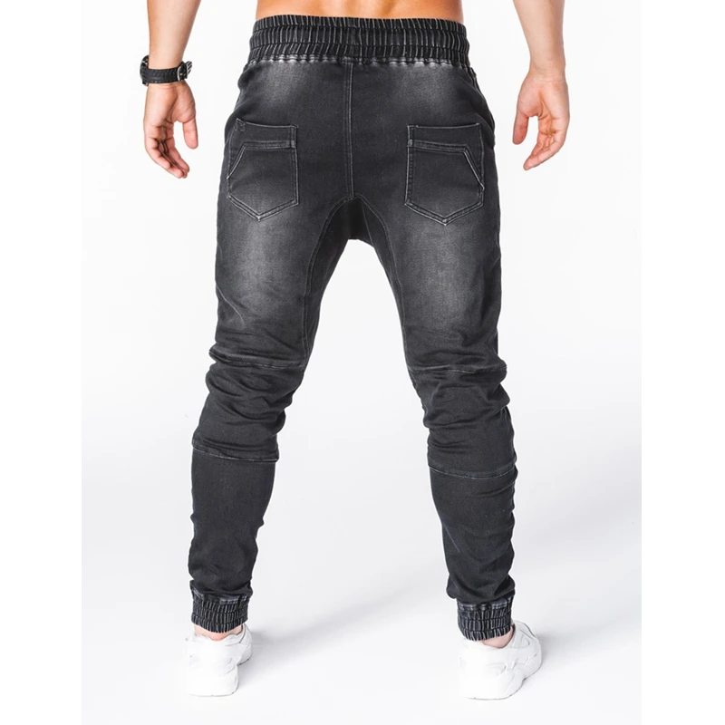 Men Jeans Spring Summer Fashion Solid Color Slim Zipper Denim Pencil Pants Trousers Men's Casual Lace-up Mid Waist Sports Jeans
