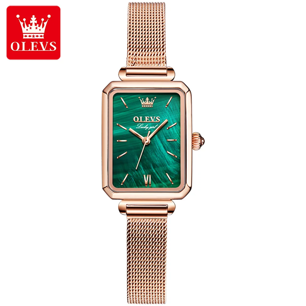 

Женские деловые элегантные кварцевые часы OLEVS с кожаным ремешком, роскошные часы с квадратным маленьким циферблатом, золотые женские водонепроницаемые наручные часы