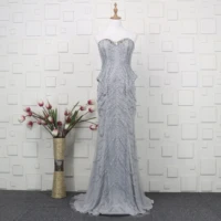 grey crystal beads luxurious evening dress mermaid 2022 sweetheart satin floor length formal evening gown for women
