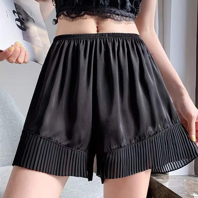 

Новинка 2022, женские безопасные короткие брюки из ледяного шелка, Свободные плиссированные шорты для девушек, удобное нижнее белье, домашняя...