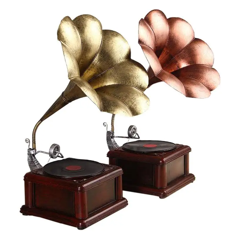 Vintage Nostalgic Phonograph Model Crafts Retro Record Player Miniature Ornament offee Bar Home Office Decor Furnishing Articles