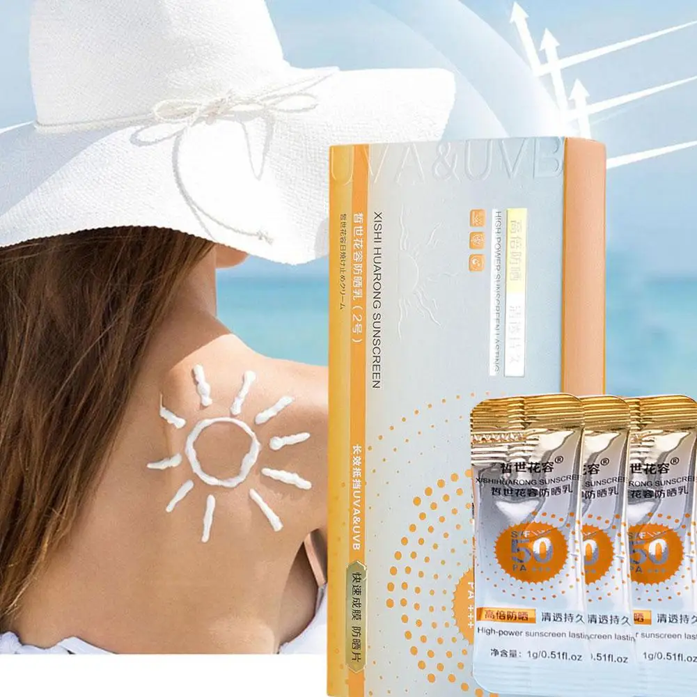 

Солнцезащитный крем SPF50 PA +++, увлажняющий крем для предотвращения солнечных ожогов, освежающий солнцезащитный блок, питательный крем для тела и лица, 50 шт./коробка, уход за кожей Y6N4