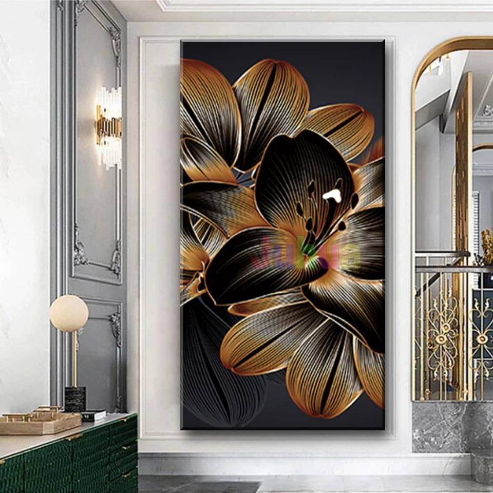 

Large Golden Black Lily Flowers Diy Diamond Painting New Arrival Full Diamond Mosaic Still Life Creative Hobbies Home Decor