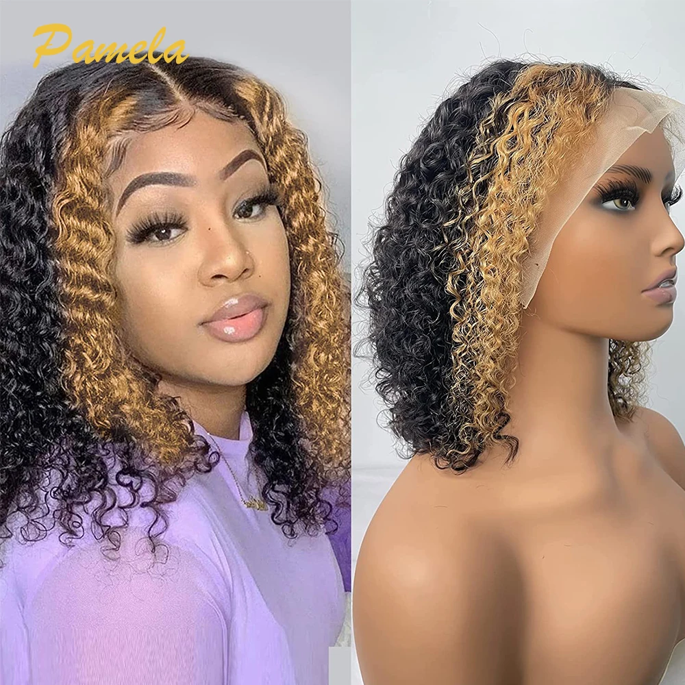 

Ombre Blonde Short BOB 13x4 Lace Front Human Hair Wigs Brazilian 1b/30 Colored Curly Bob Transparent Lace Frontal Wigs For Women