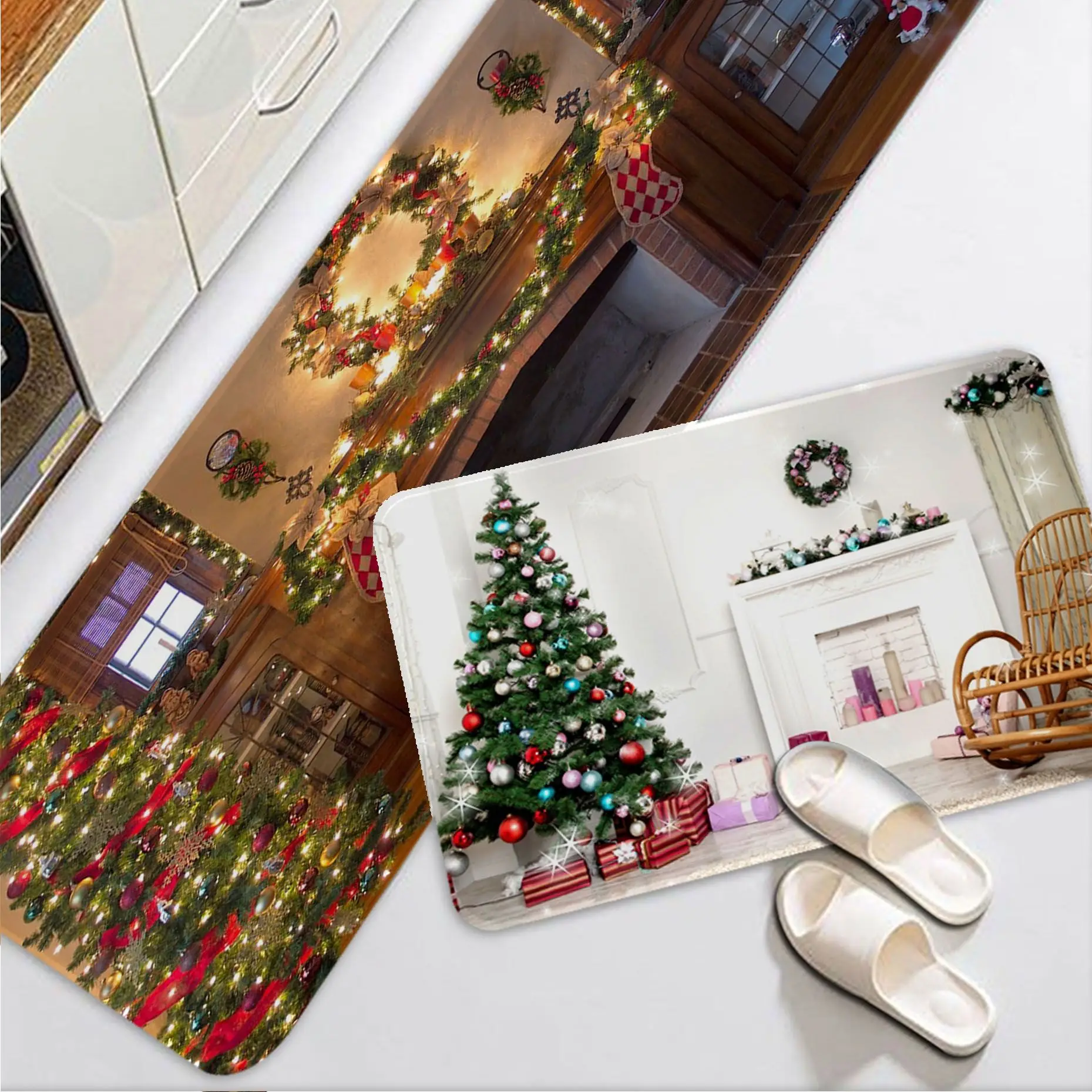 

Коврик для ванной на рождественскую елку и плиту, прямоугольный Противоскользящий домашний мягкий коврик, коврик для входной двери, комнат...