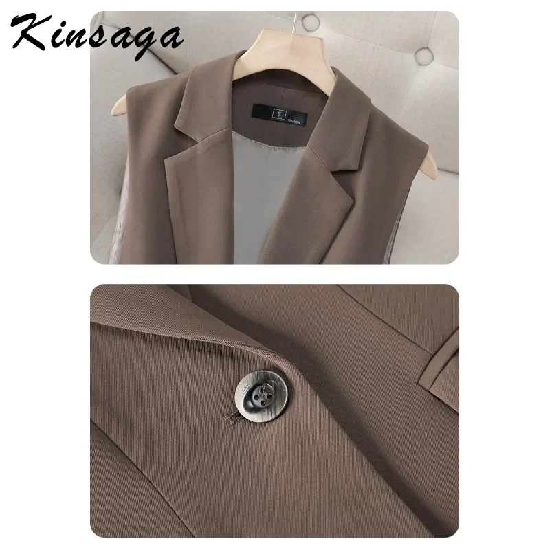 Корейский черный хаки коричневый пиджак жилет с v-образным вырезом без рукавов