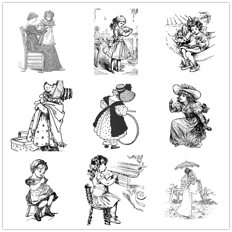 

2022 New 8x10 Retro Mother Children Birthday Flower Clear Stamps Girls Stamps Card Crafts No Metal Cutting Dies Scrapbooking