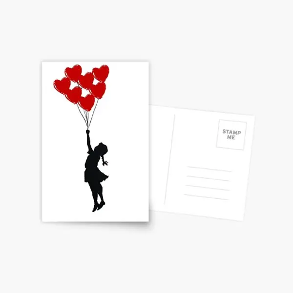 

Открытка с изображением девочки с сердцем и воздушными шарами