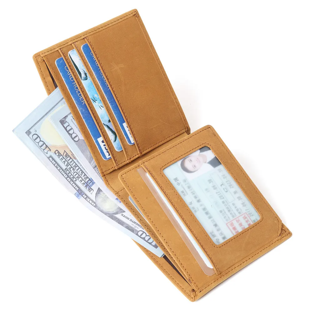 

Vintage Men's Wallet Ultra-thin Genuine Leather Money Clip Crazy Horse Leather Men's Storage Wallet ID Card Holder Coin Purse