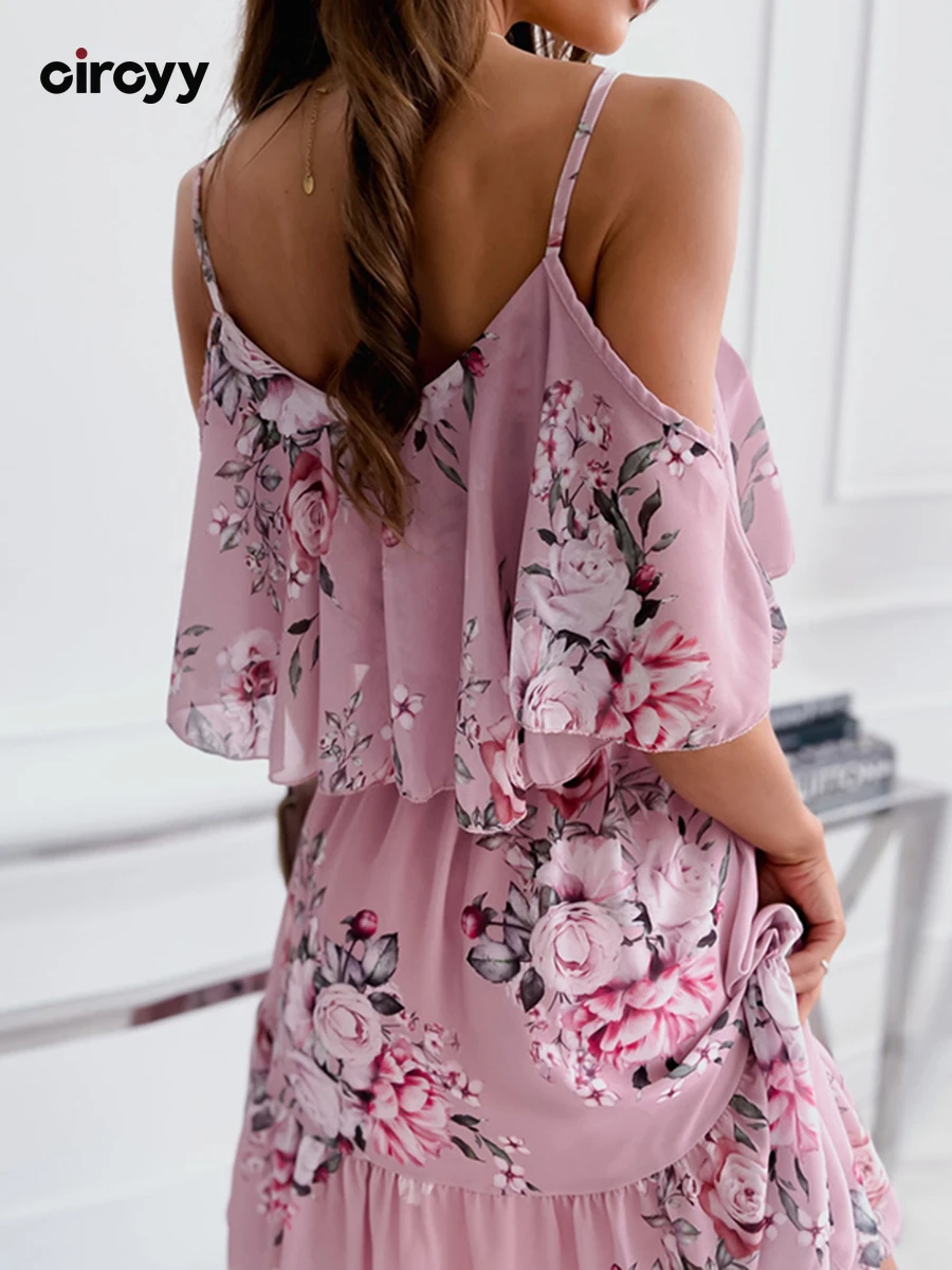 Платье с цветочным принтом Circyy на тонких бретельках летняя мода открытыми