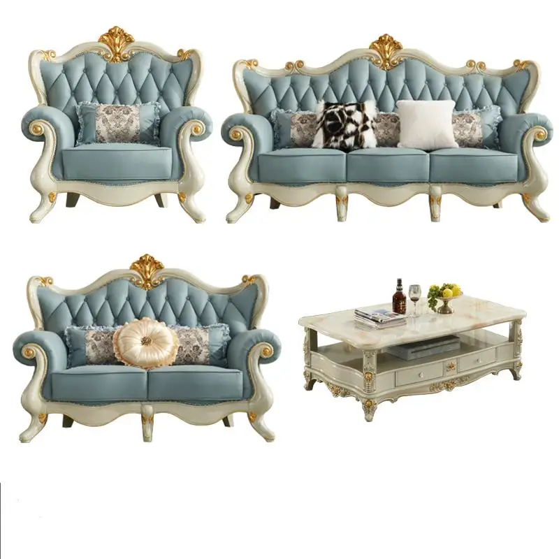 

Европейская кожа, твердая древесина, мебель для гостиной 123, диван, комбинация, американская роскошная вилла, Золотая живопись