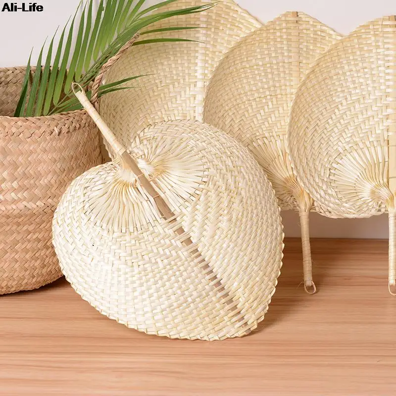 

1pc Summer Cooling Fan Pure Natural Handmade DIY Heart Shaped Bamboo Woven Fan Artificial DIY Woven Cooling Fan Home Decoration