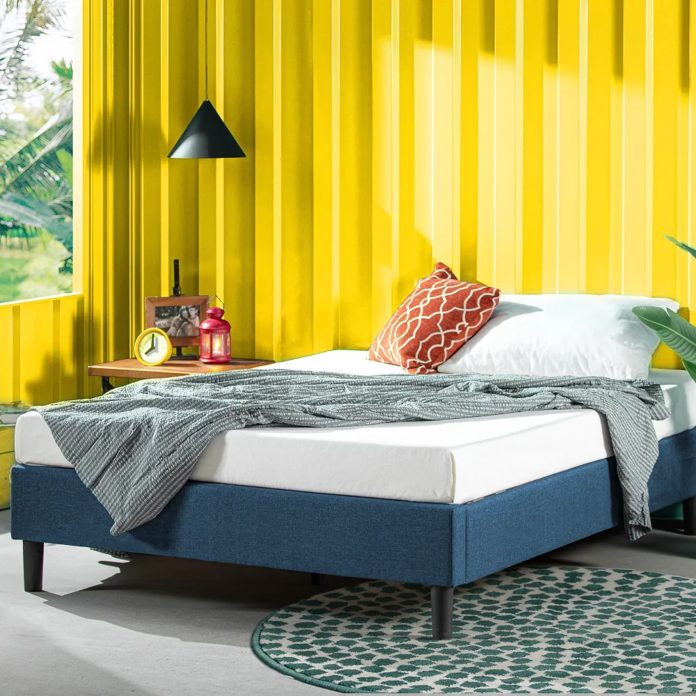 

13” Upholstered Platform Bed Frame, Navy, Queen