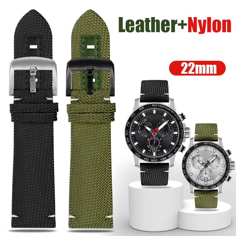 22mm  Genuine Leather Nylon Canvas Watchband Men Sport Diving Waterproof Wrist Bracelet Band for Mido Ocean Star Watch Strap