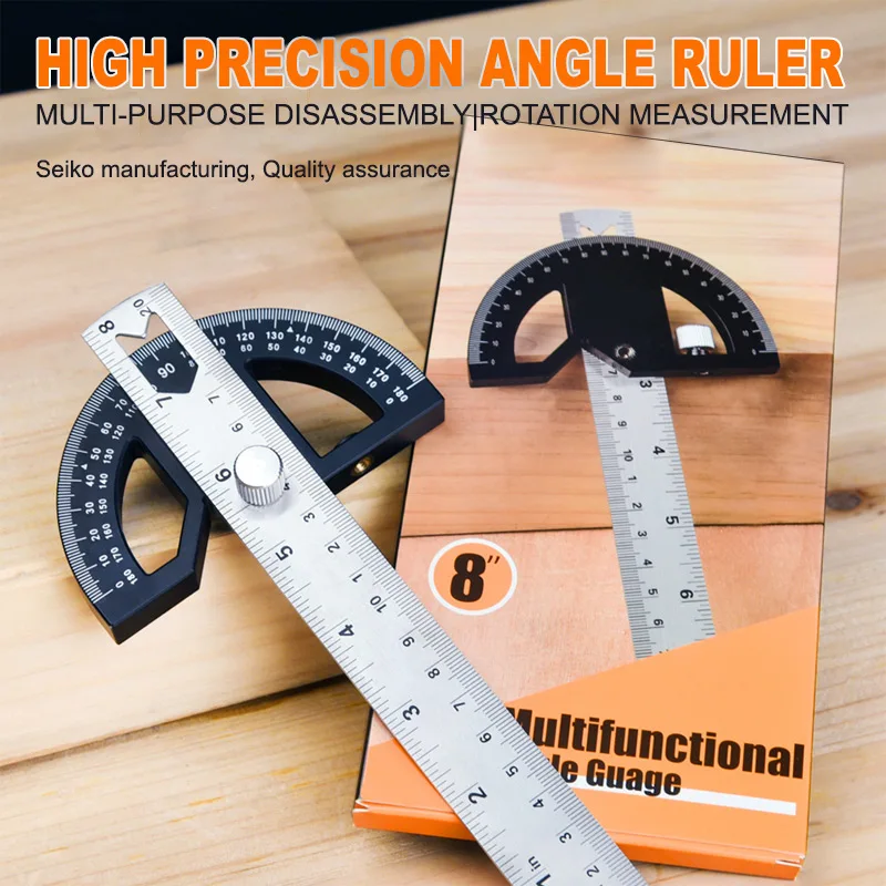 

8/10 Inch ABS Protractor Woodworking Angle Ruler Edge Measurement Marking Ruler Metric Inchs Double Scale Angle Gauge Dropship