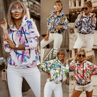 women 2022 pullovers hooded springautumn casual long sleeve floral print sweatshirts with pockets women fashion street top