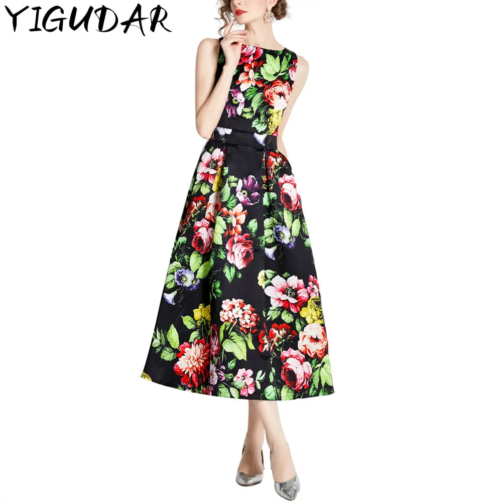 

Women Elastic Waist Pleated Dress Summer Sleeveless Off The Shoulder Floral Print Bodycon Party Dresses clothes for women