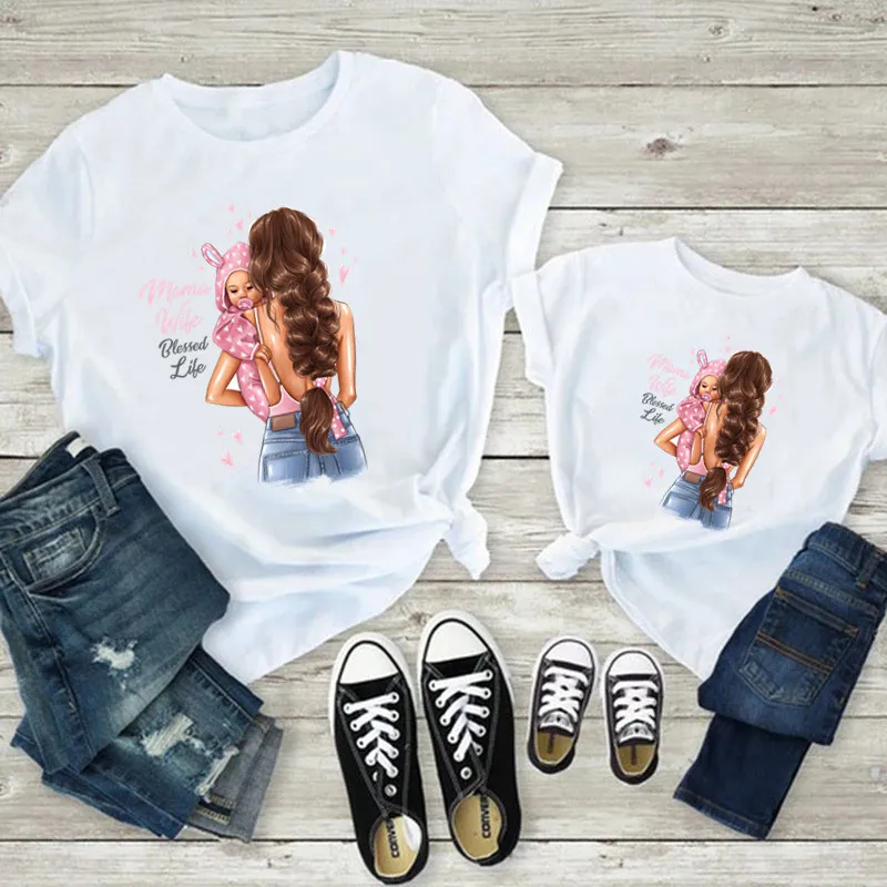 Cute Mother Kids Family Matching Outfits Summer Mother Daughter Matching Clothes Mom Baby Girl Clothes