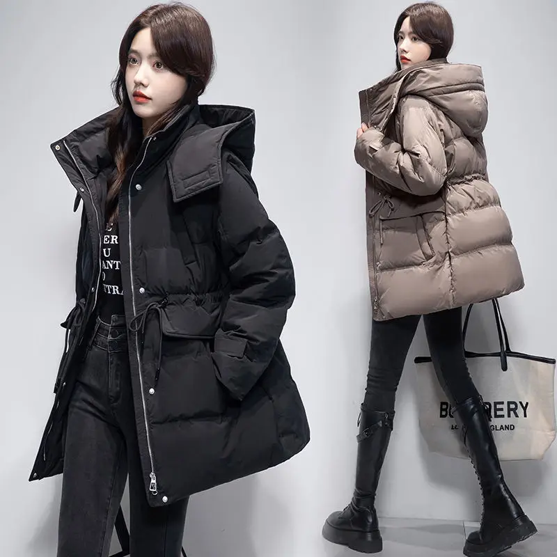 Winter New Down Cotton Coats Women Hooded Solid Thick Warm Padded Parkas Loose Long Jacket Female Clothing Fashion Tops Lady