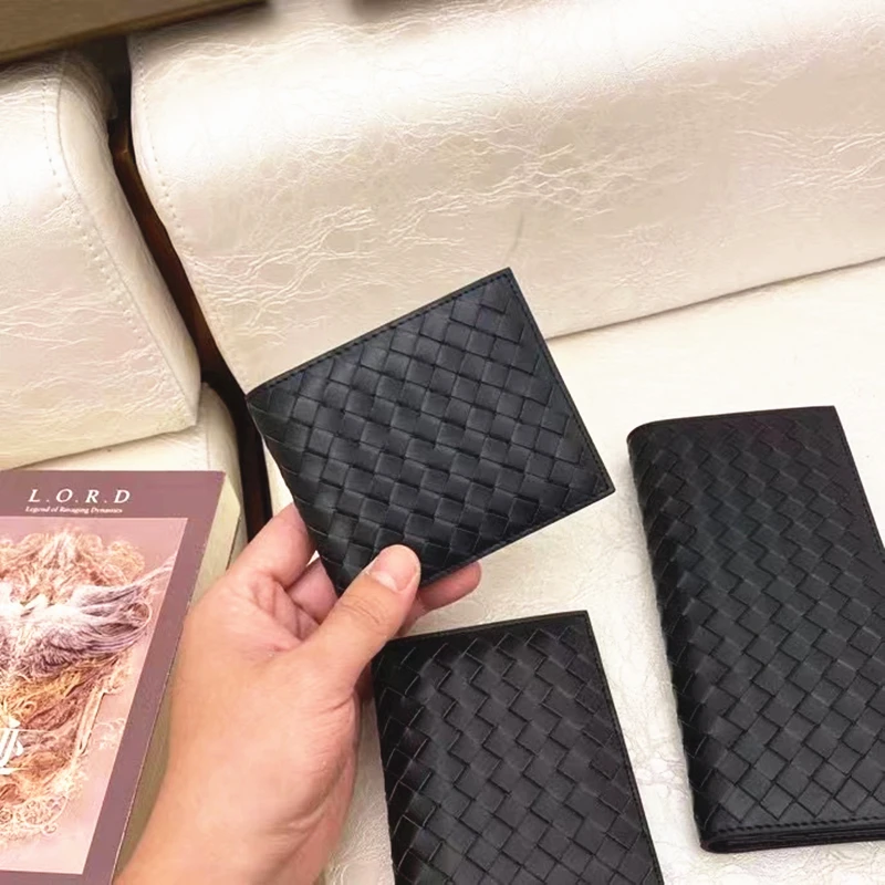

100% Genuine Leather Wallet Men's Luxury Brand Soft Leather Woven Multi-Card Bifold Wallet Wallet Black Business Clutch Bag