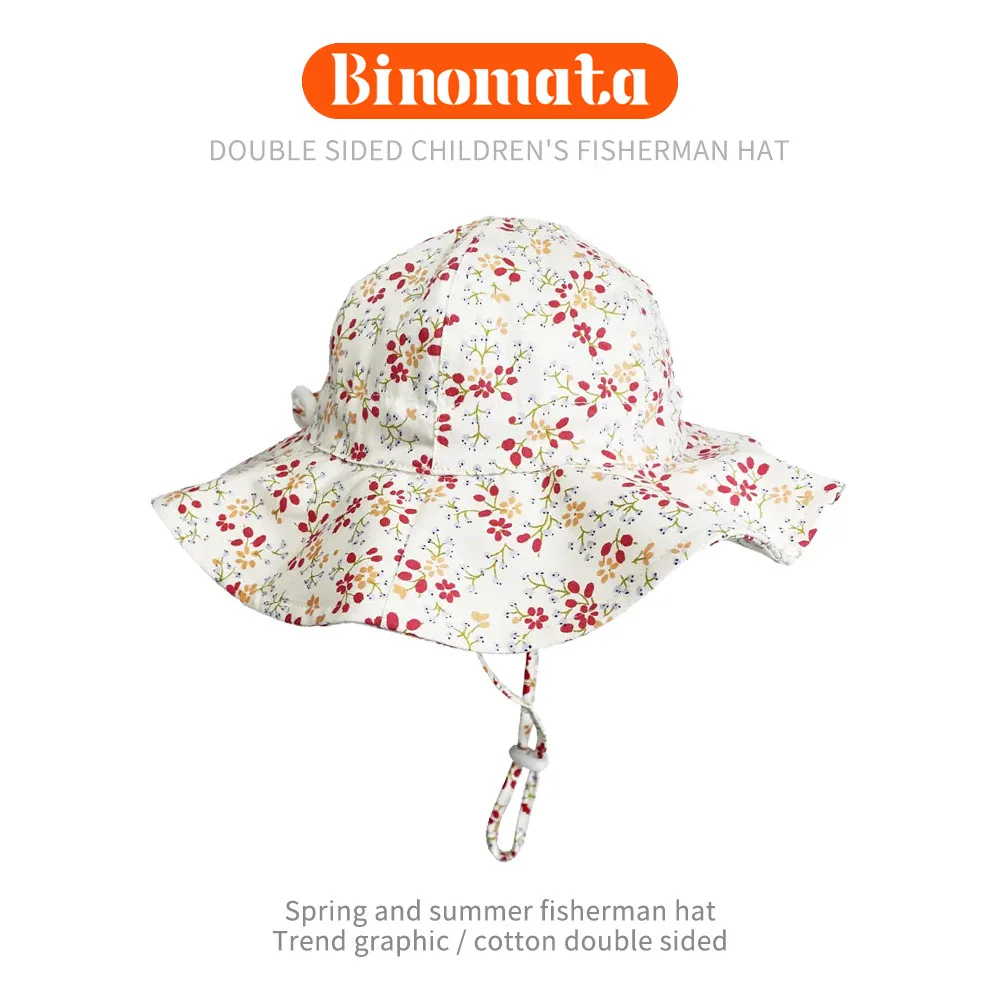 

[Binomata] Spring Summer Children Hats Japanese Small Fresh Printed Baby Cotton Sun Big Brimmed Girls