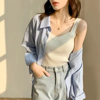 2022 new korean knitted suspender vest womens summer slim fit and versatile sleeveless top