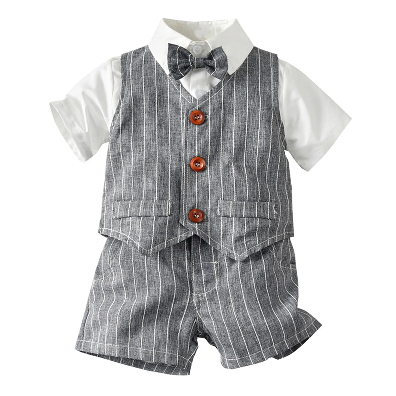 

Toddler Kids Baby Boys Formal Suit Gentleman Set Striped Slim Fit Shirt Vest Shorts Boys First Birthday Outfits Boy Set 4 Pieces