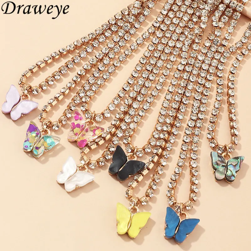 

Ожерелье с подвеской-бабочкой Draweye, акриловые блестящие ювелирные изделия, модные металлические цепи для свитеров, Милые ожерелья для девочек в подарок для женщин