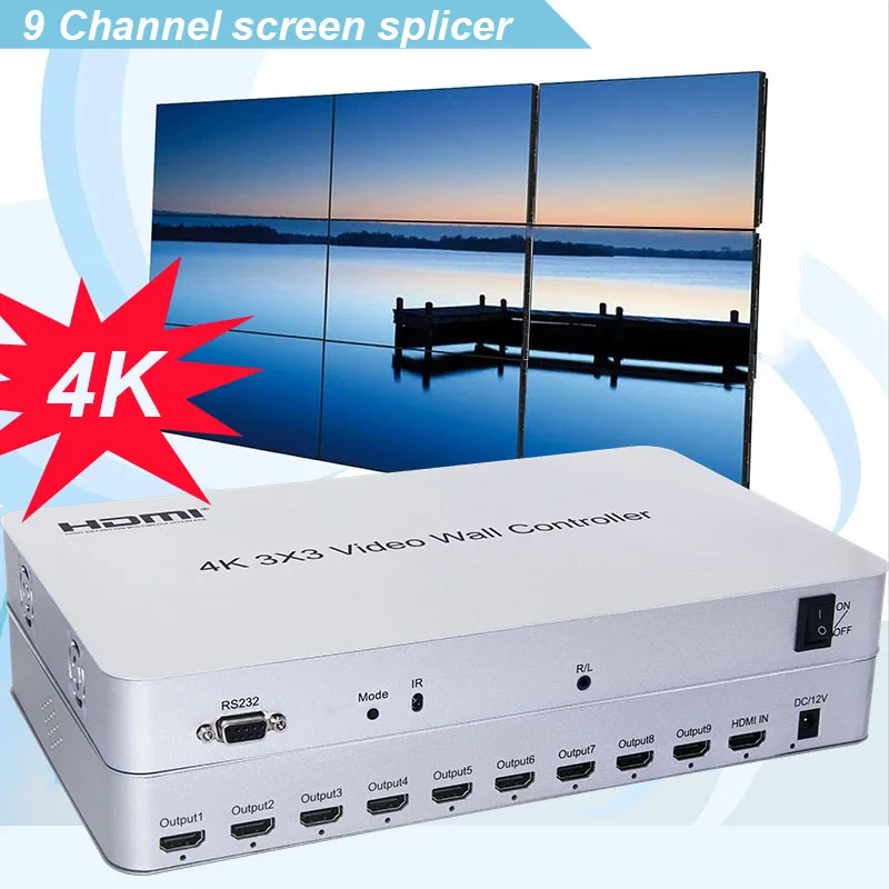 

4K 3x3 Multi Screen Stitching Processor TV Video Wall Controller 3x2 2x2 1x3 2x3 4x2 2x4 3x4 4x4 9 Channel HDMI TV Splicer Box