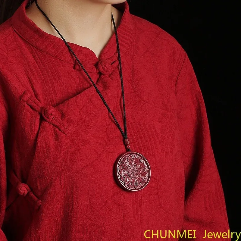 2022 подвеска в виде минерального цветка Cinnabar буддизм Гуаньинь с шестью символами