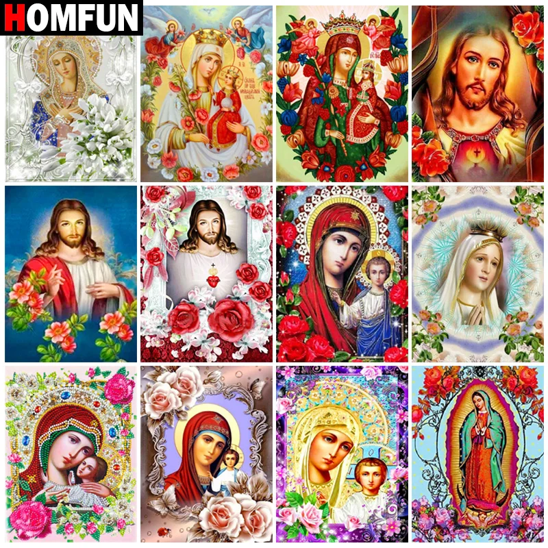 

HOMFUN Full Diamond Embroidery Diy 5D Diamond Painting Cross Stitch "Religion Man Woman" Full Drill Home Room Decor