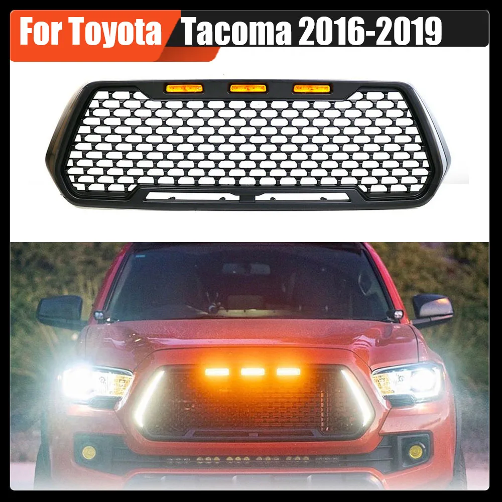 

For Toyota Tacoma 2016-2019 Car Accessories ABS Mesh Mask Cover Front Racing Grille With Turning Signal Lights Auto Grill Grills