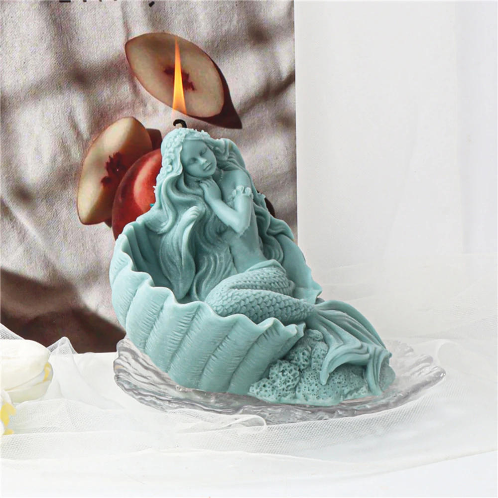 

3D Sleeping Mermaid Candle Mold DIY Handmade Soap Gypsum Clay Resin Crafts Making Silicone Mould Home Decoration Ornaments